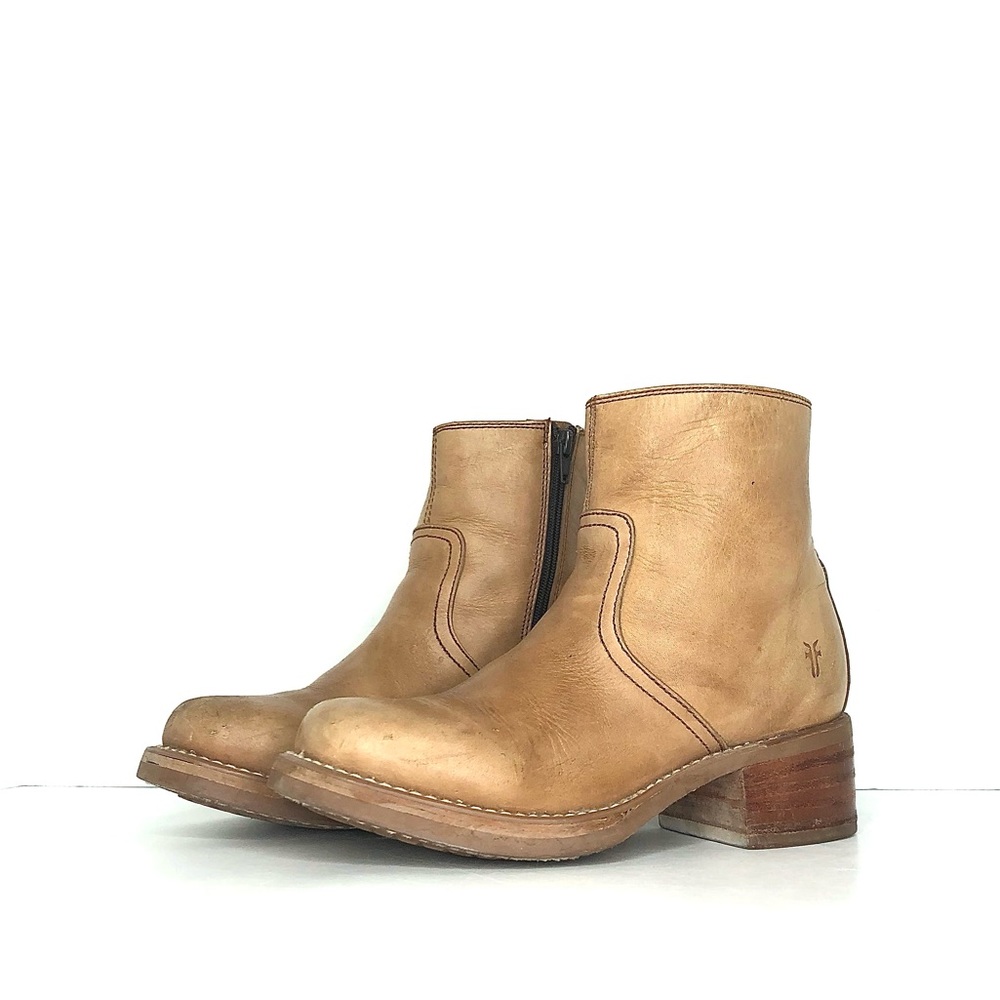 Frye Campus Short Light Tan Square Toe Y2K Ankle Boots Women’s 7.5 Shoes